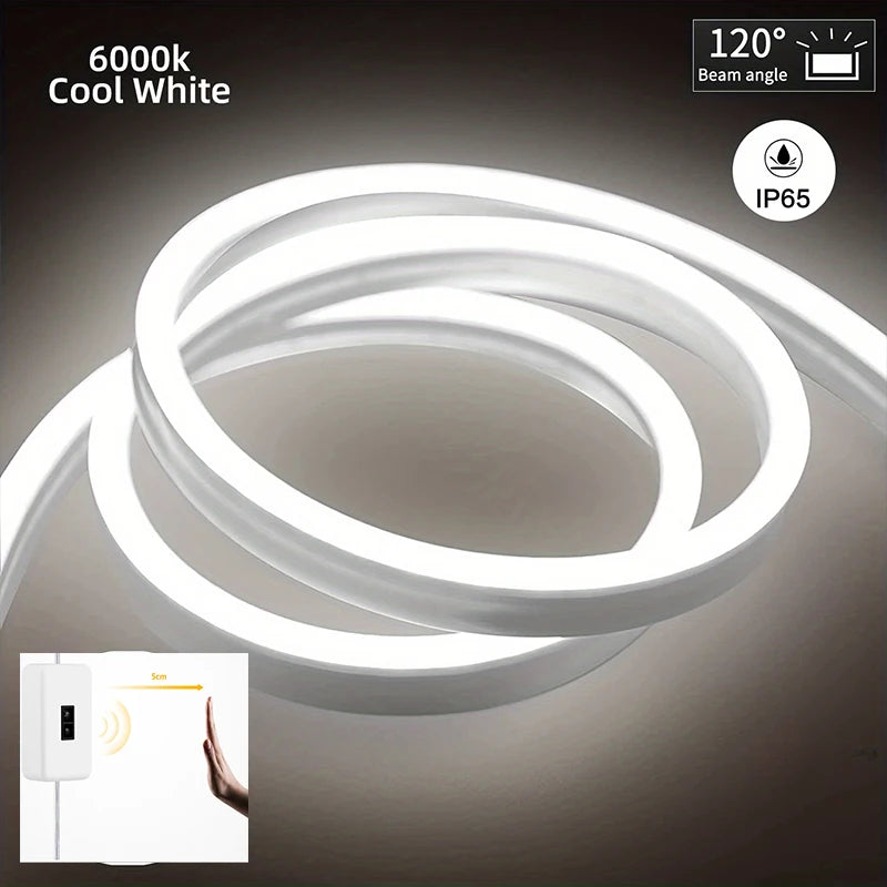 Neon LED Light Strip with Gesture Sensor Dimmer Switch - USB Powered, Waterproof, Flexible Neon Sign for Room Decoration