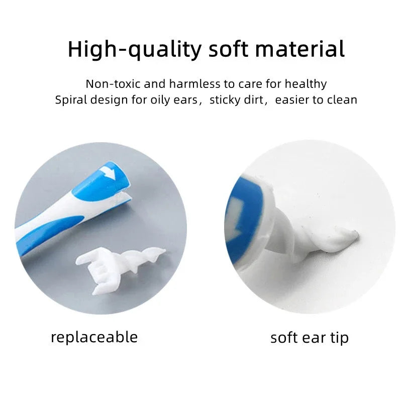 Ear Wax Removal Tool - Soft Silicone Spiral Cleaner with 16 Replacements