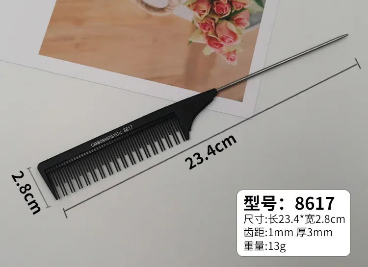 Professional Stainless Steel Hair Tail Combs – Fine-Tooth Salon Styling Comb with Spiked Handle for Cutting & Hair Care