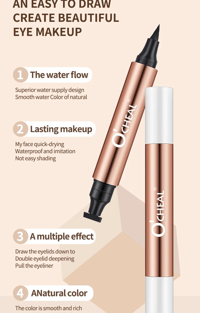 O'CHEAL Eyeliner Stamp – Black Waterproof Liquid Eyeliner Pen, Dual-Head Fast-Dry Makeup Tool for Women