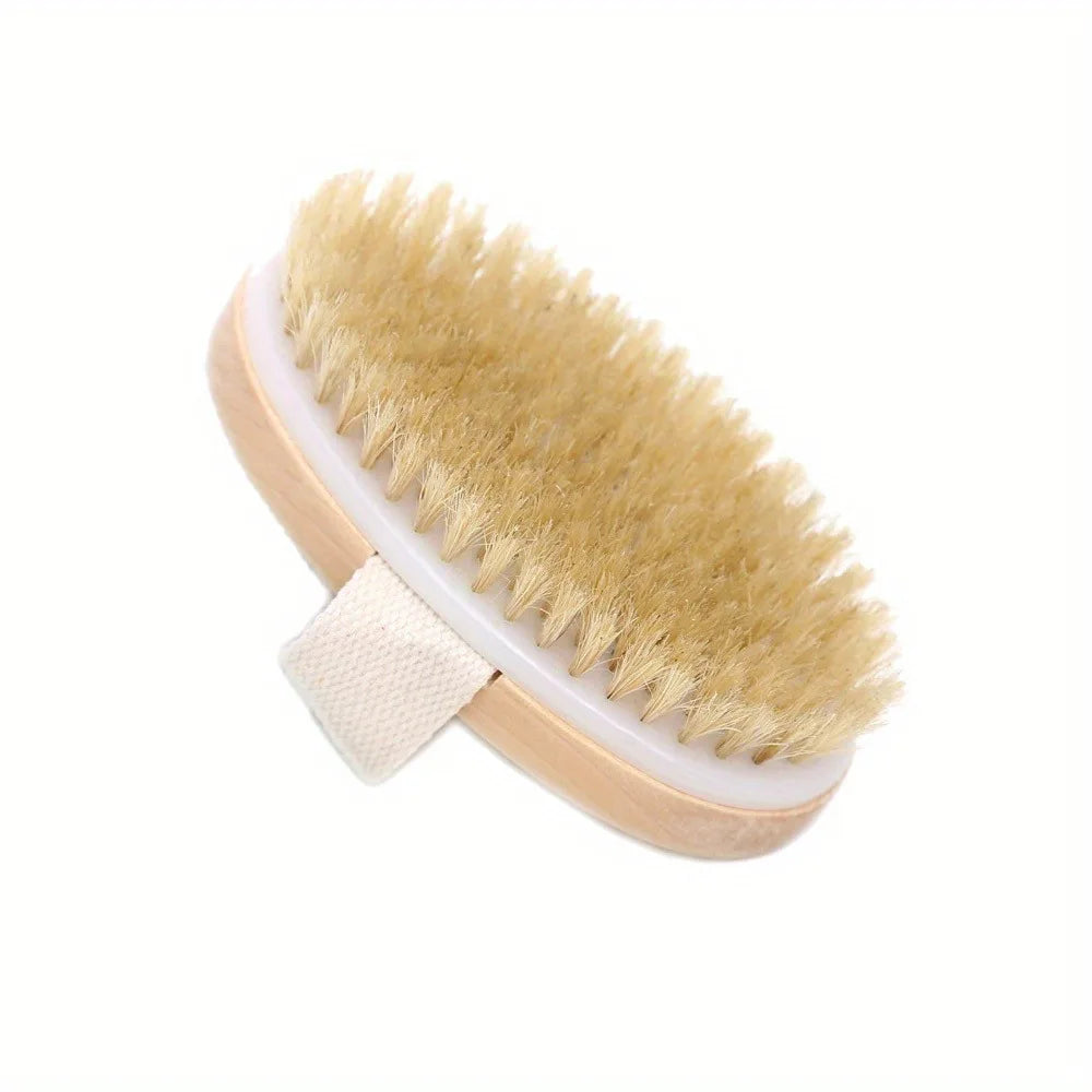 Natural Bristle Body SPA Brush – Soft Wet & Dry Skin Bath Massager for Home Use