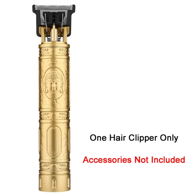 Vintage T9 Rechargeable Hair Clipper – Professional Barber Trimmer for Men (Dragon & Buddha Design)