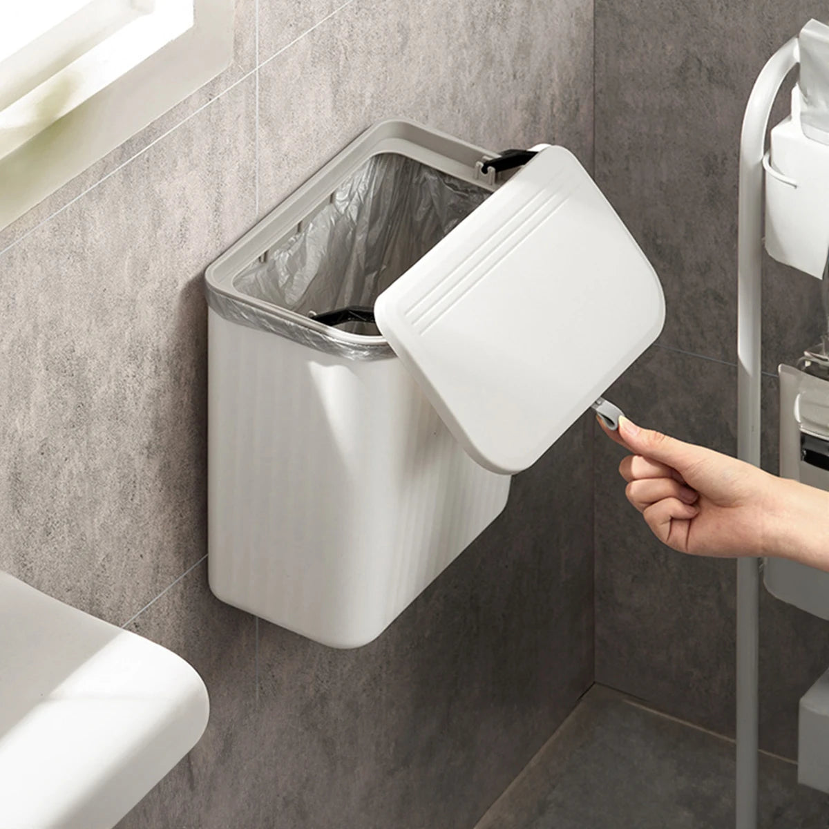 Kitchen Wall-mounted Trash Can - Household Kitchen Waste Storage Bin with Toilet Paper Holder