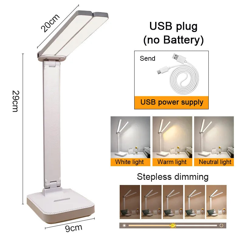LED Desk Lamp - 3 Levels Dimmable Touch Night Light, USB Rechargeable, Foldable Table Lamp for Bedroom and Bedside Desk