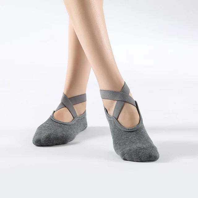 Bandage Yoga Socks for Women – Non-Slip Cotton Pilates, Ballet, Dance & Gym Workout Socks with Grip