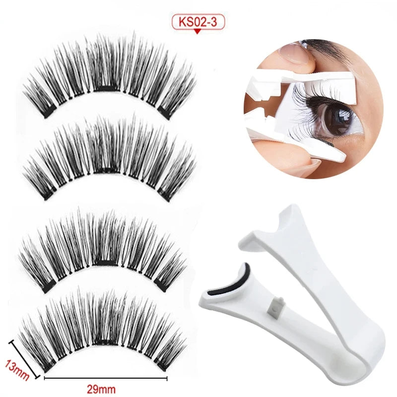 2 Pairs 3D Magnetic Eyelashes Set – 4 Magnets, Reusable False Lashes with Tweezers & Portable Makeup Storage Bag
