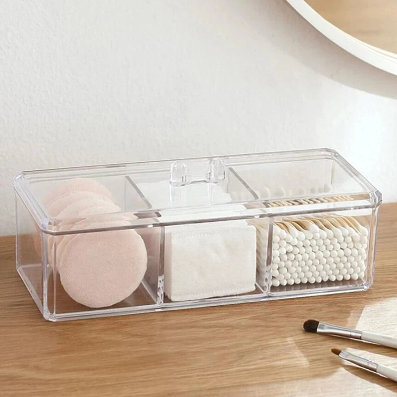 Transparent Acrylic Cosmetic Storage Box - Makeup & Cotton Pad Organizer