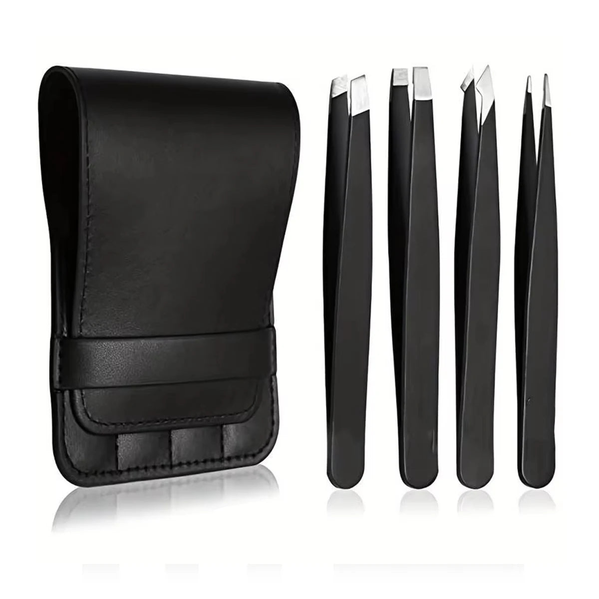 4 Pcs Professional Tweezers Set – Stainless Steel Precision Tools for Eyebrows, Facial Hair, Splinters & Ingrown Hair Removal