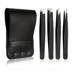 4 Pcs Professional Tweezers Set – Stainless Steel Precision Tools for Eyebrows, Facial Hair, Splinters & Ingrown Hair Removal