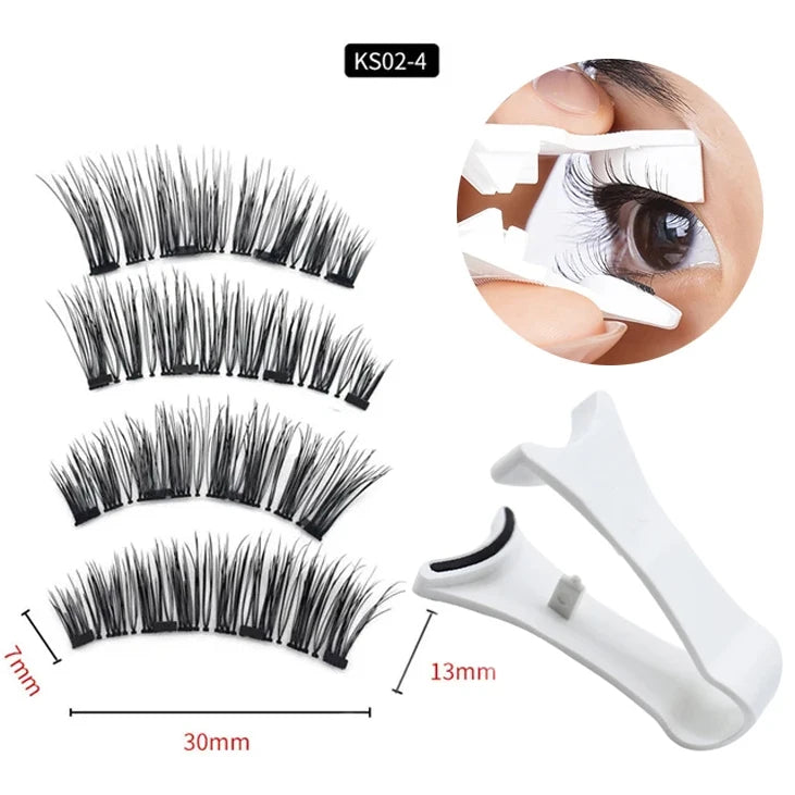 2 Pairs 3D Magnetic Eyelashes Set – 4 Magnets, Reusable False Lashes with Tweezers & Portable Makeup Storage Bag