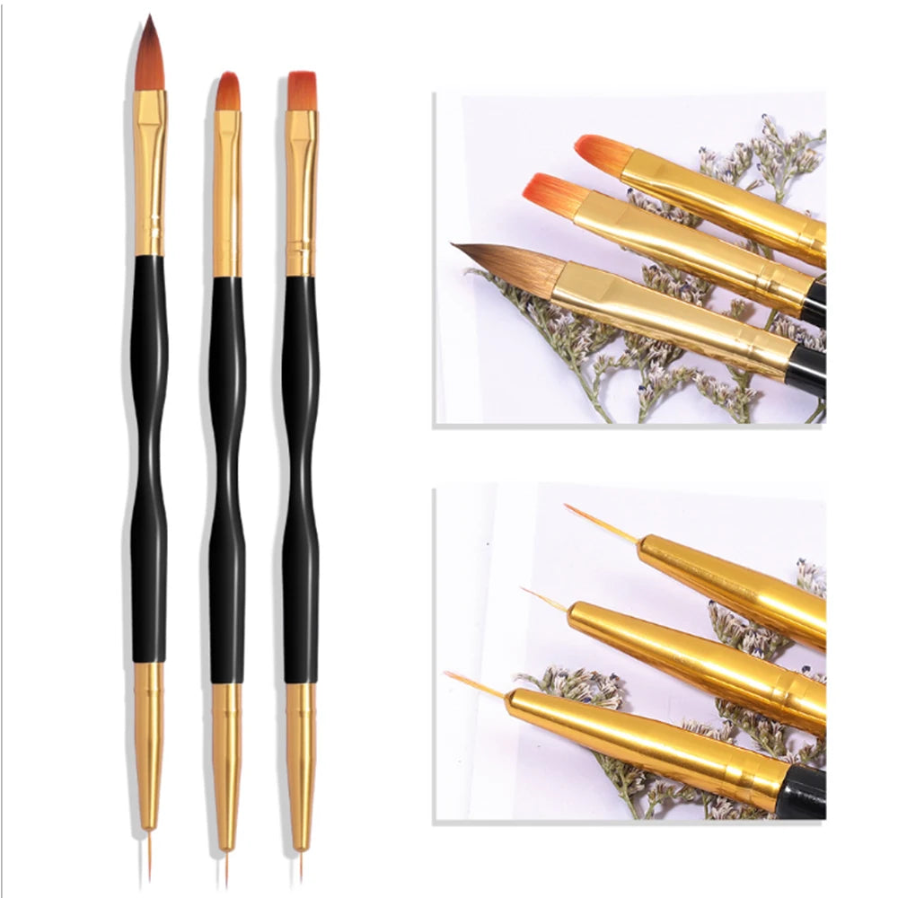 YIKOOLIN 3pcs Nail Art Brush Set | Professional Nail Design Tools