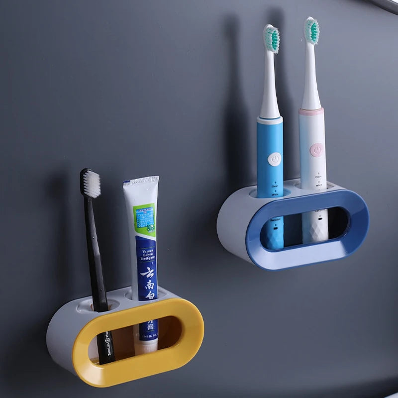 Electric Toothbrush Holder Wall-Mounted Double Hole Self-Adhesive Rack