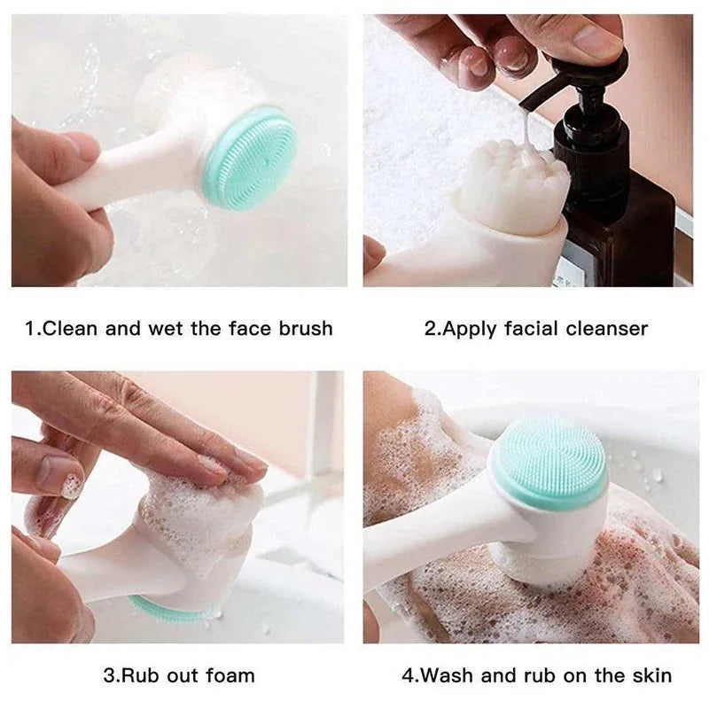 3D Silicone Facial Cleansing Brush - Dual-Sided for Deep Clean & Massage