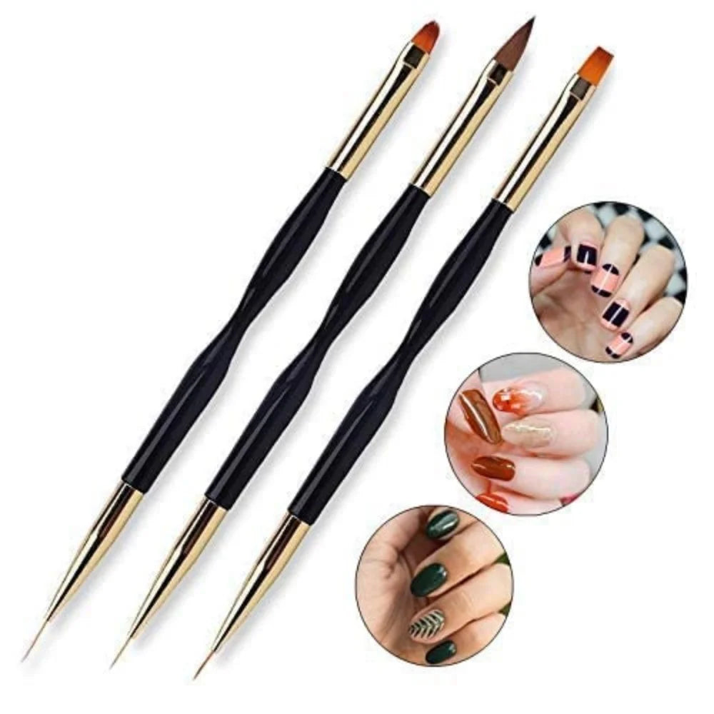 YIKOOLIN 3pcs Nail Art Brush Set | Professional Nail Design Tools