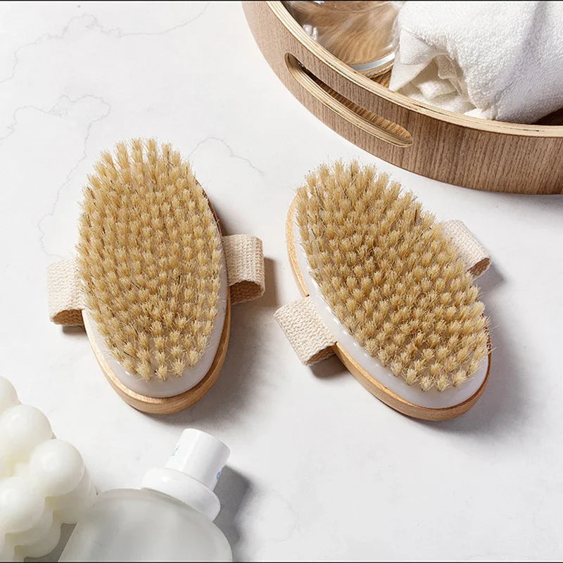 Natural Bristle Body SPA Brush – Soft Wet & Dry Skin Bath Massager for Smooth Skin