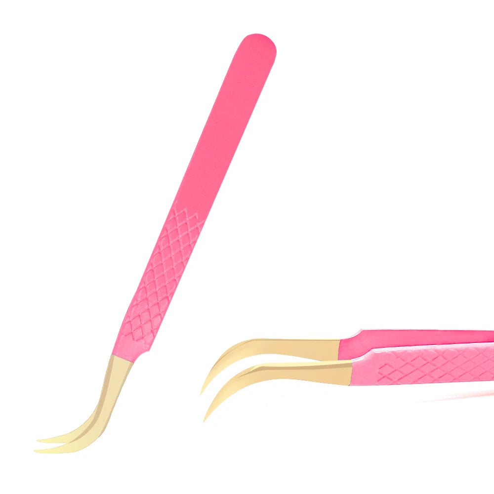 Stainless Steel Eyelash Tweezers – Anti-Static, Non-Magnetic Precision Tweezers for 3D Lash Extensions