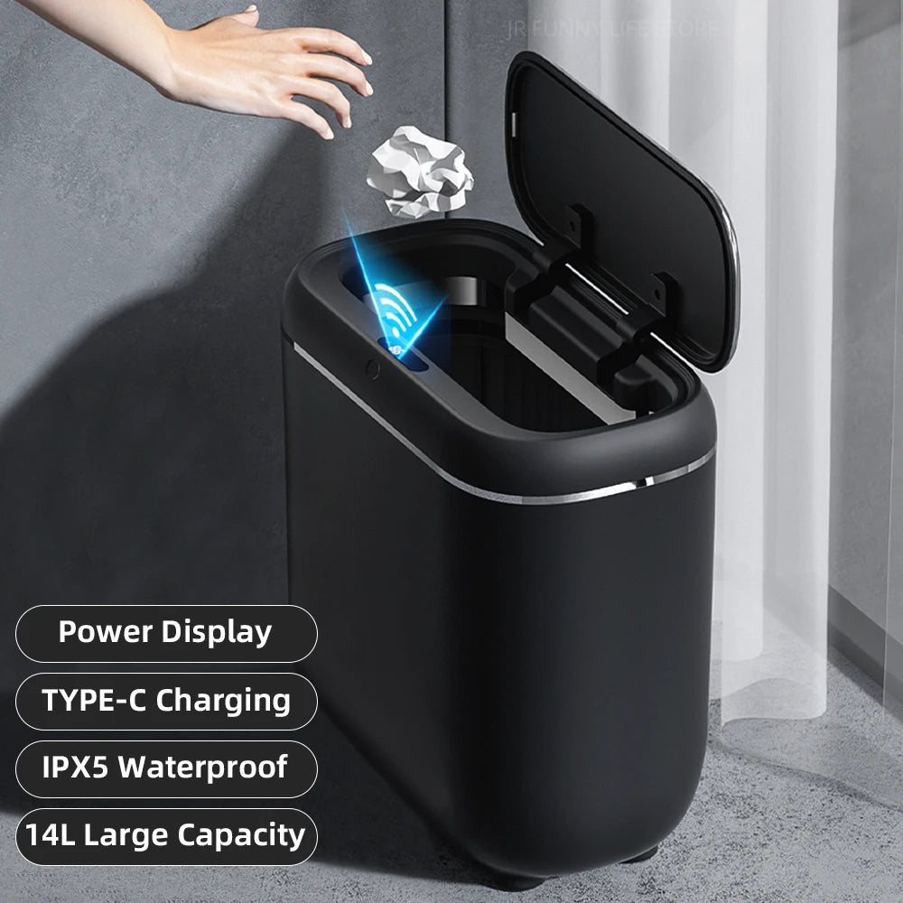 14L Bathroom Smart Sensor Trash Can - Automatic, Waterproof & Charging Wastebin