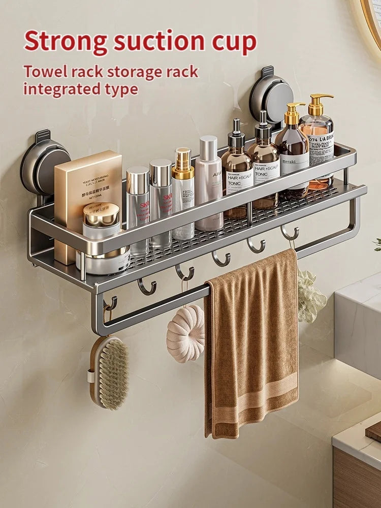 No Drill Bathroom Suction Cup Wall-Mounted Storage Shelf – Triangle Vanity Basket