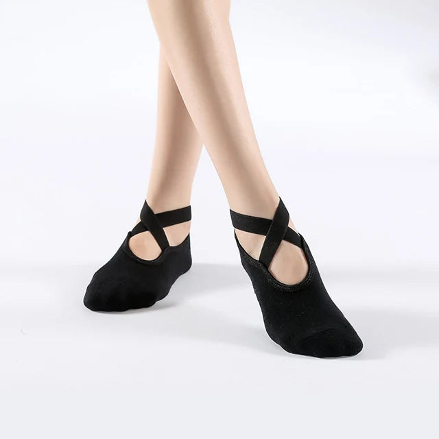 Bandage Yoga Socks for Women – Non-Slip Cotton Pilates, Ballet, Dance & Gym Workout Socks with Grip