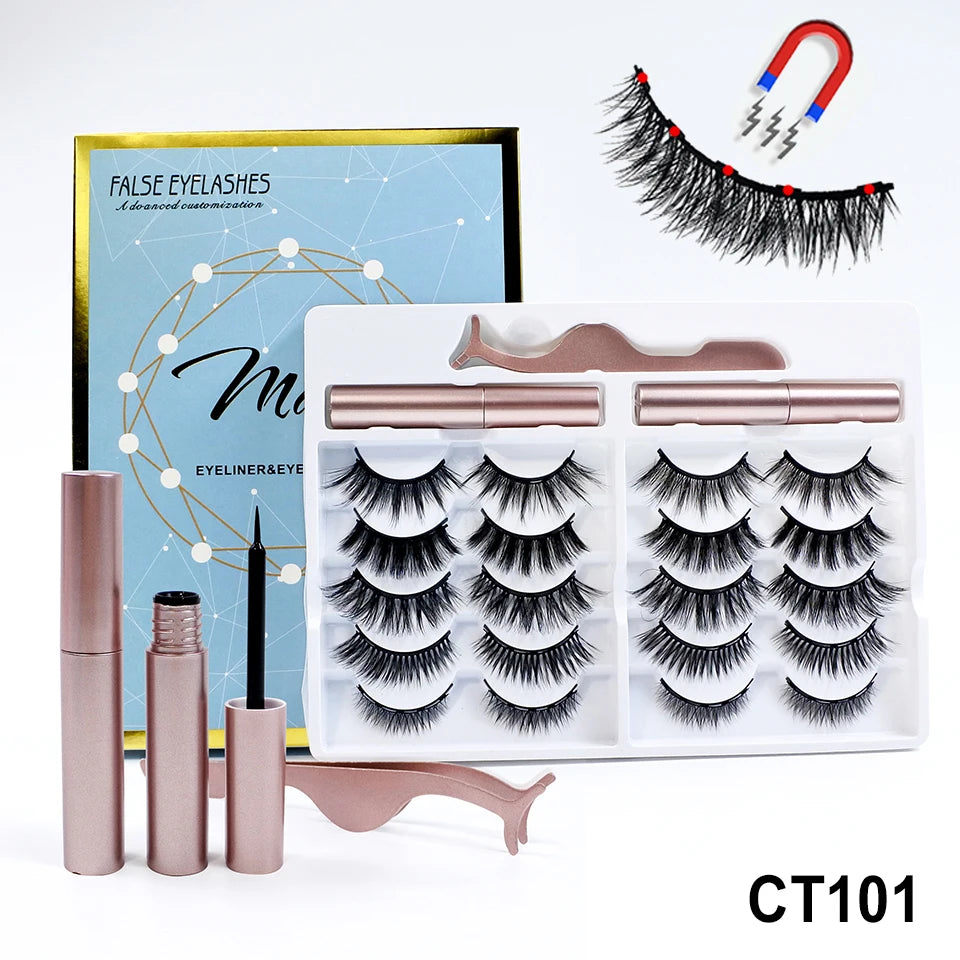 Magnetic Lashes Kit – 5 Pairs Reusable Magnetic False Eyelashes with Eyeliner & Applicator for Natural Look