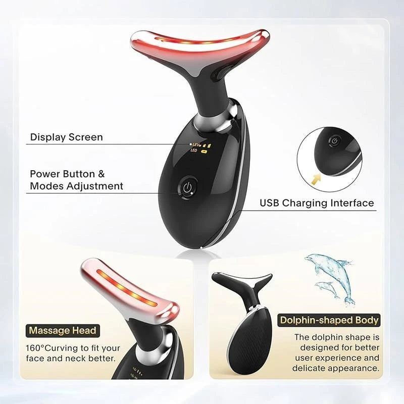 7LED Color Vibrating Neck & Face Skin Massager – Portable USB Charging Beauty Device
