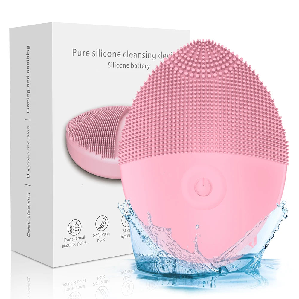 Electric Facial Cleansing Brush – Deep Pore Cleaning, Silicone Beauty Brush with Sound Wave Vibration Massage