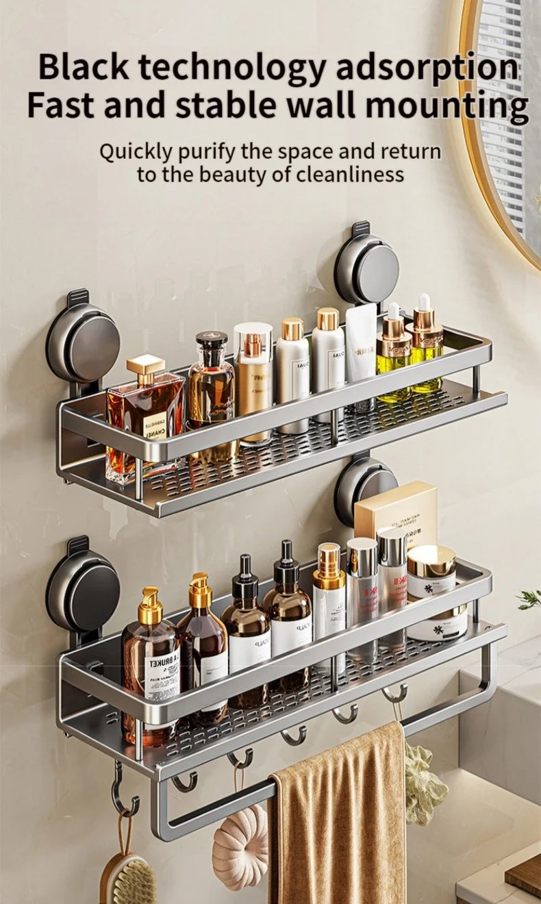 No Drill Bathroom Suction Cup Wall-Mounted Storage Shelf – Triangle Vanity Basket