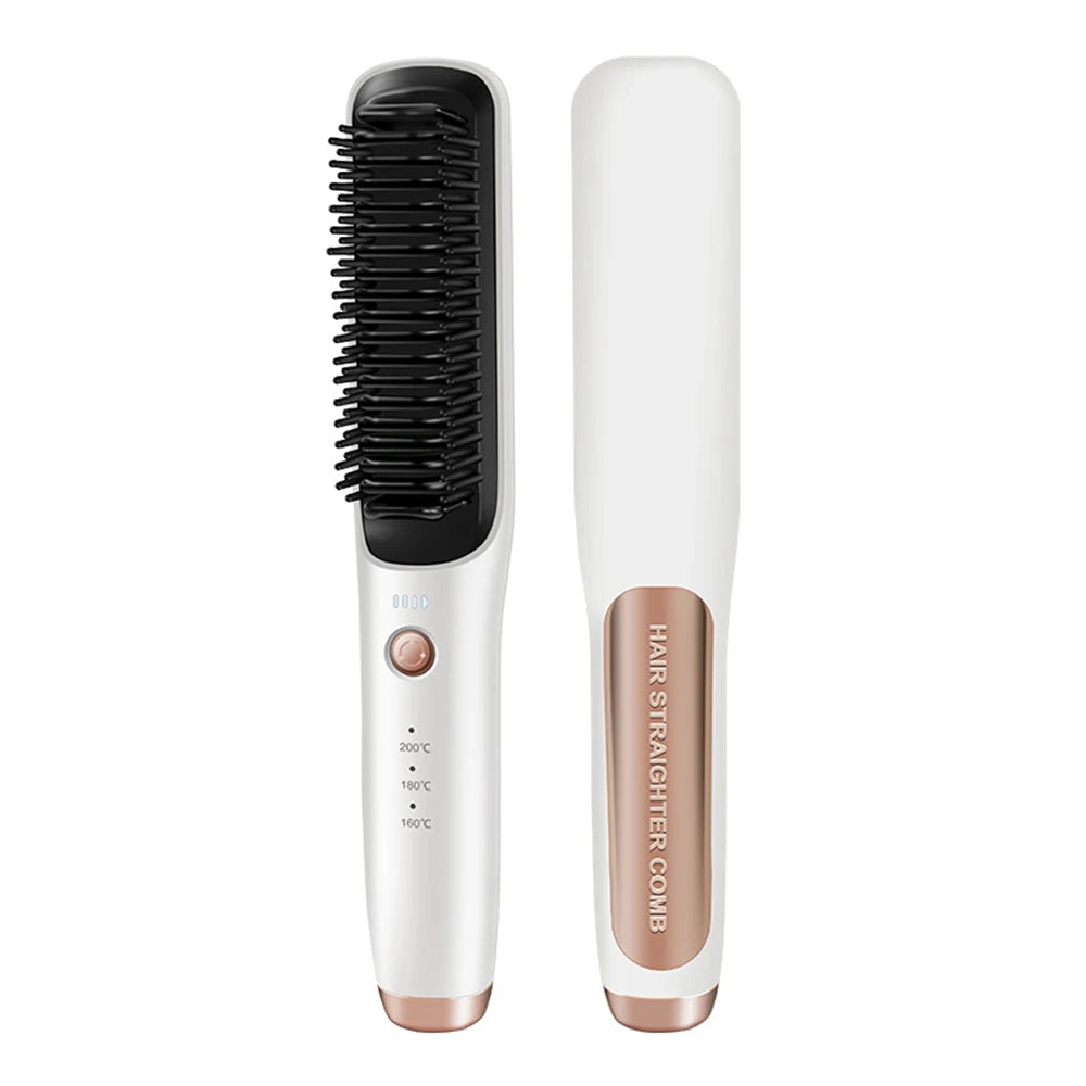 4800mAh Cordless Hair Straightener Brush – Rechargeable Electric Smoothing & Beard Straightening Comb for Men