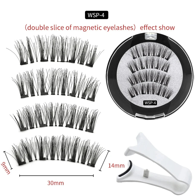 2 Pairs 3D Magnetic Eyelashes Set – 4 Magnets, Reusable False Lashes with Tweezers & Portable Makeup Storage Bag