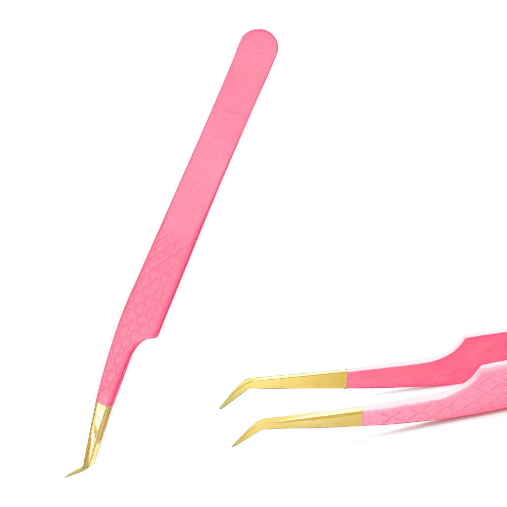 Stainless Steel Eyelash Tweezers – Anti-Static, Non-Magnetic Precision Tweezers for 3D Lash Extensions
