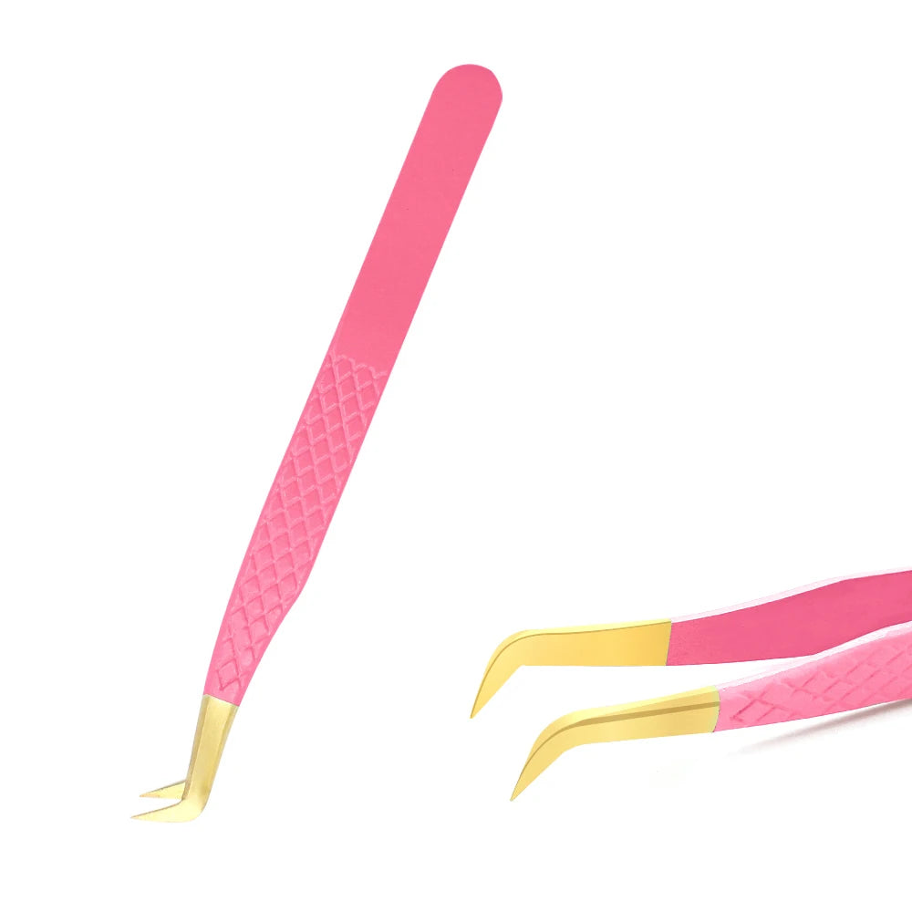 Stainless Steel Eyelash Tweezers – Anti-Static, Non-Magnetic Precision Tweezers for 3D Lash Extensions
