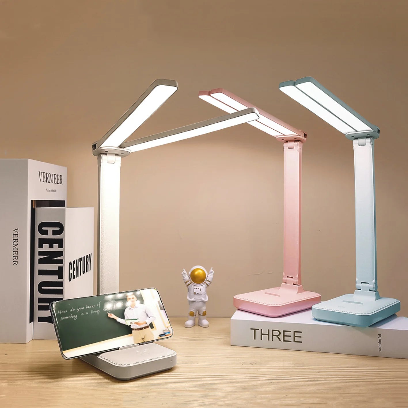 LED Desk Lamp - 3 Levels Dimmable Touch Night Light, USB Rechargeable, Foldable Table Lamp for Bedroom and Bedside Desk