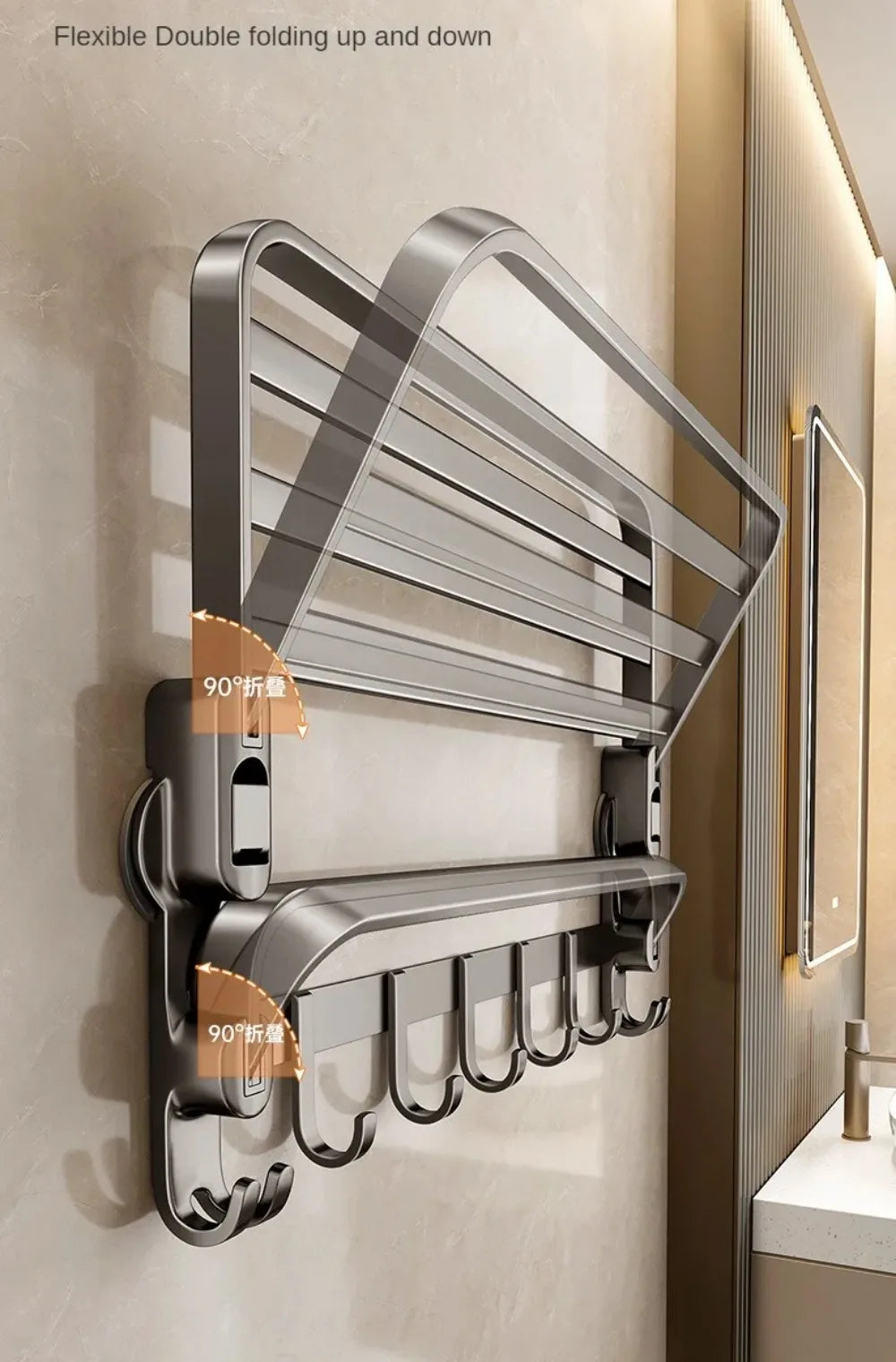 No-hole Suction Cup Towel Rack – Wall Mounted Bathroom Towel Shelf with Integrated Toilet Towel Bar