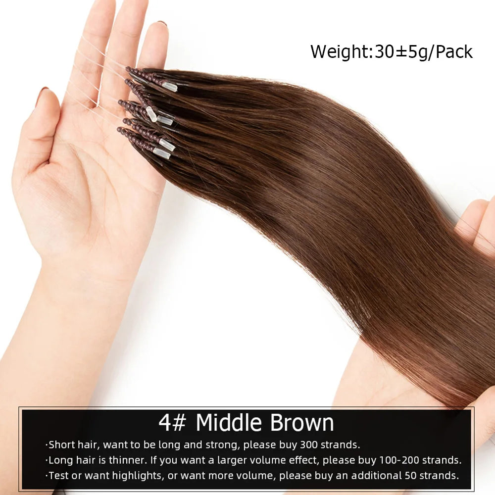 8D Micro Bead Hair Extensions – Human Hair Nano Ring with Invisible Mini Silicone Beads, Available in Black, Brown & Blonde Microlink Styles