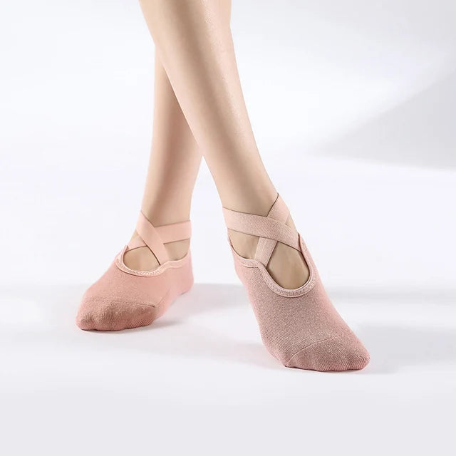 Bandage Yoga Socks for Women – Non-Slip Cotton Pilates, Ballet, Dance & Gym Workout Socks with Grip