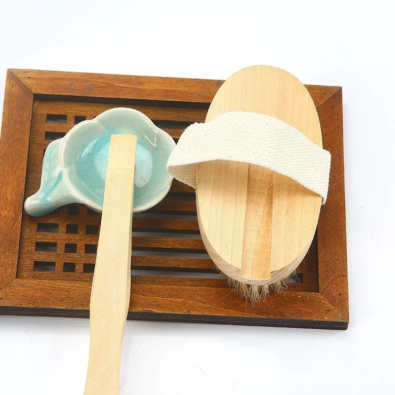 Soft Bath Back Massage Brush – Long Wooden Handle Bristle Brush for Wet & Dry Skin, Natural Body Exfoliating Scrubber & Spa Shower Tool