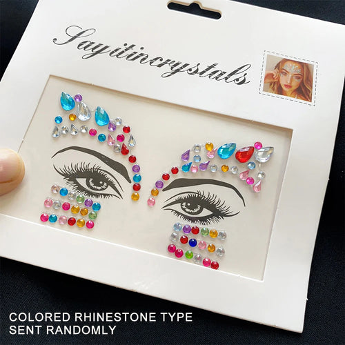 3D Rhinestone Face Tattoo Stickers Colored Glitter Crystal/1Pcs