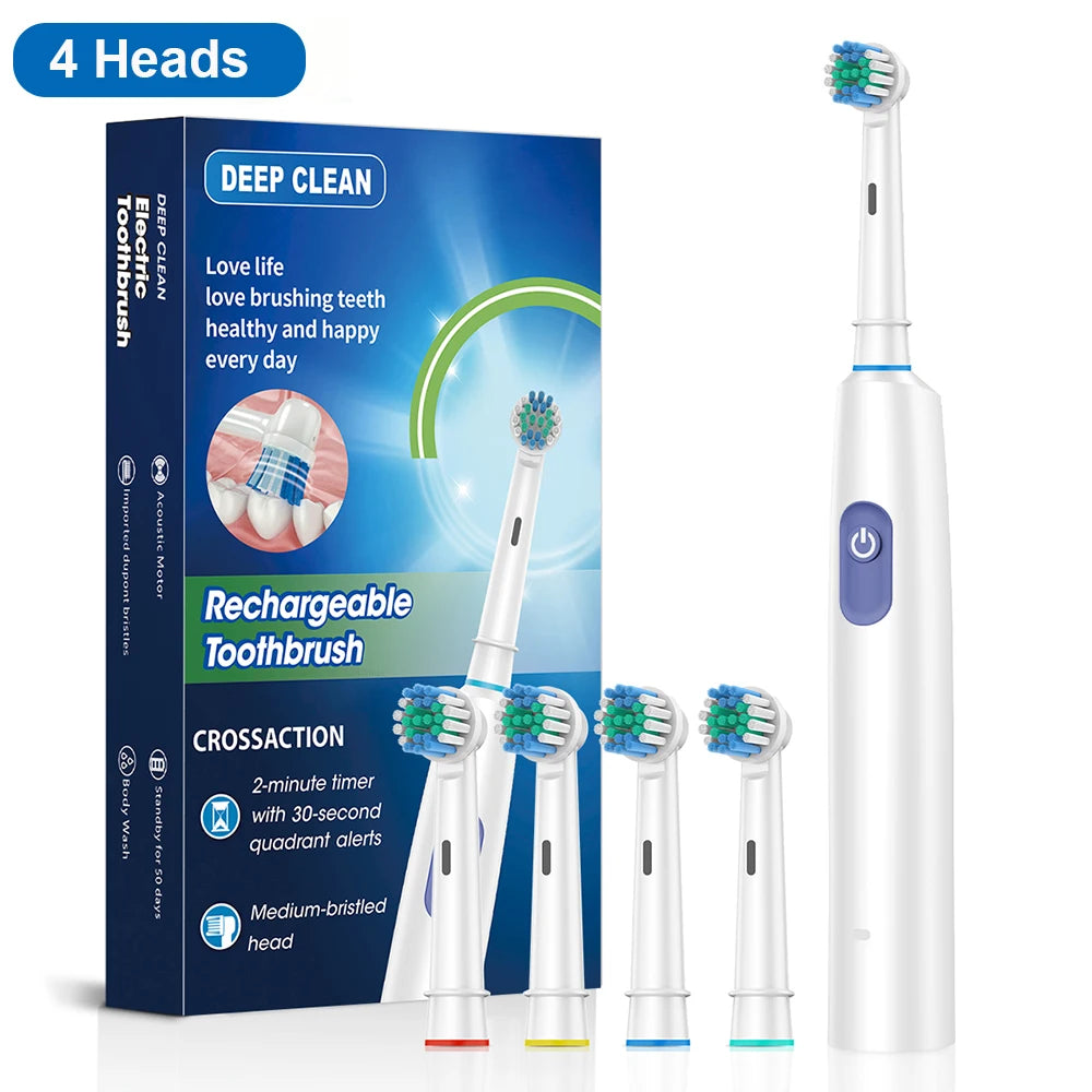 Rotary Electric Toothbrush with 8 Soft Brush Heads, Rechargeable, 5 Modes, Smart Timer for Adults