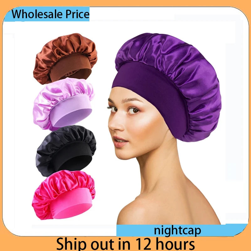 Soft Silk Satin Lined Bonnet Large Satin Hair Bonnet Household 1pcs