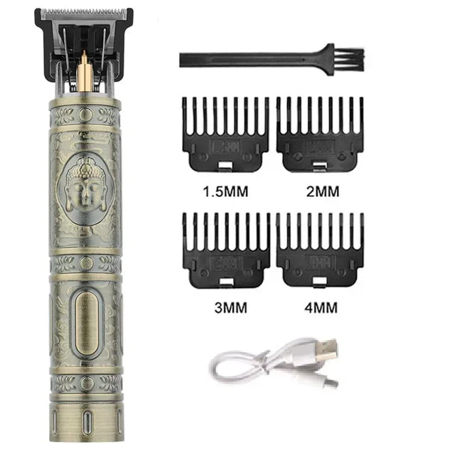Vintage T9 Hair Clipper – Electric Rechargeable Hair Cutting Machine, Professional Men’s Shaver & Barber Trimmer (Dragon/Buddha Design)
