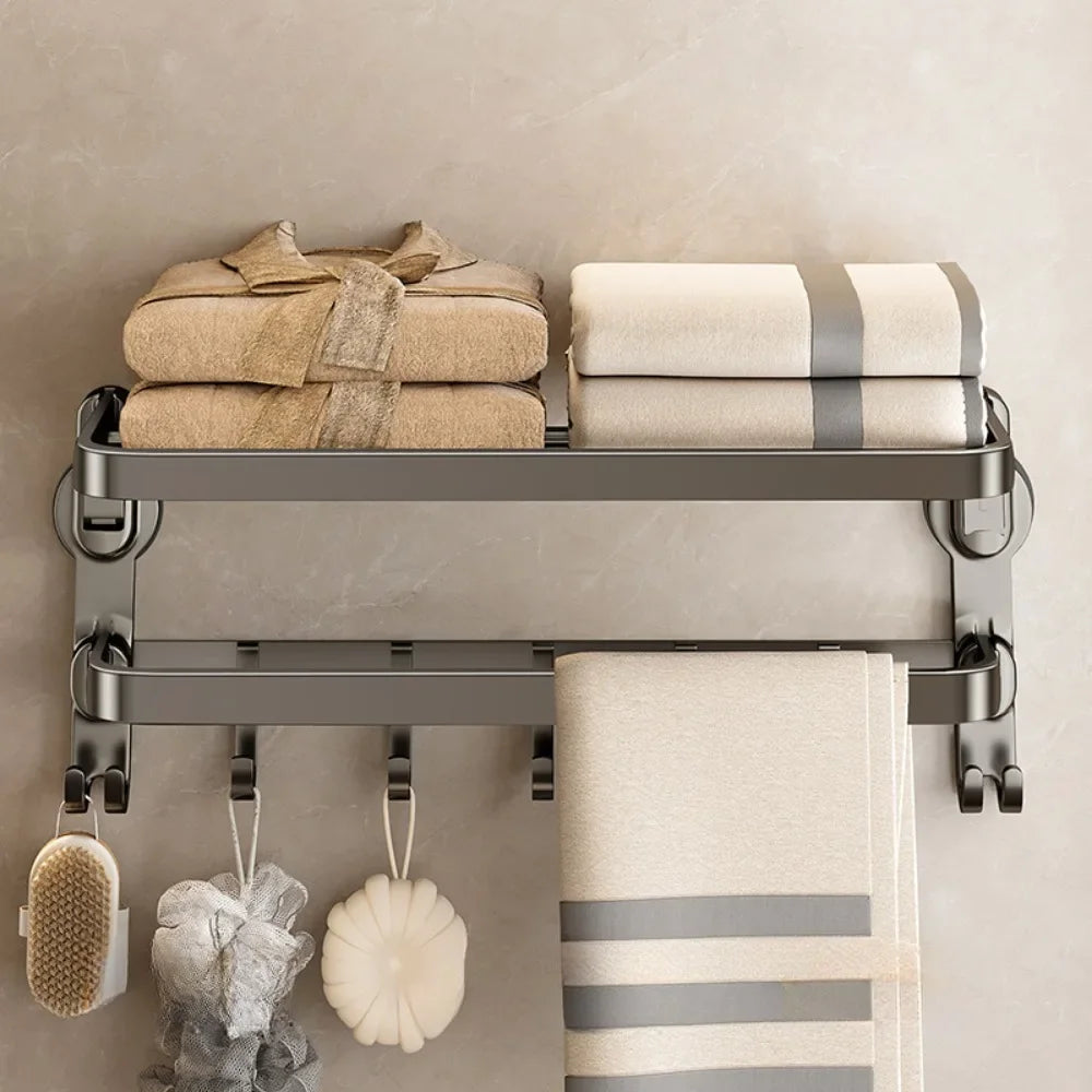 No-hole Suction Cup Towel Rack – Wall Mounted Bathroom Towel Shelf with Integrated Toilet Towel Bar