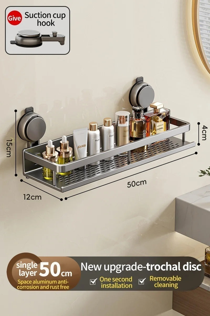 No Drill Bathroom Suction Cup Wall-Mounted Storage Shelf – Triangle Vanity Basket