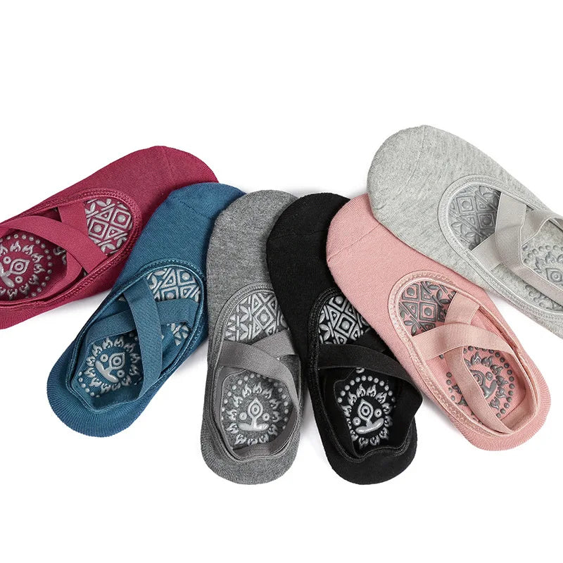 Bandage Yoga Socks for Women – Non-Slip Cotton Pilates, Ballet, Dance & Gym Workout Socks with Grip