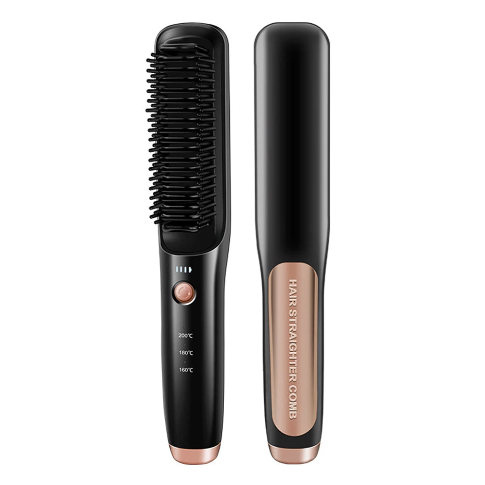 4800mAh Cordless Hair Straightener Brush – Rechargeable Electric Smoothing & Beard Straightening Comb for Men