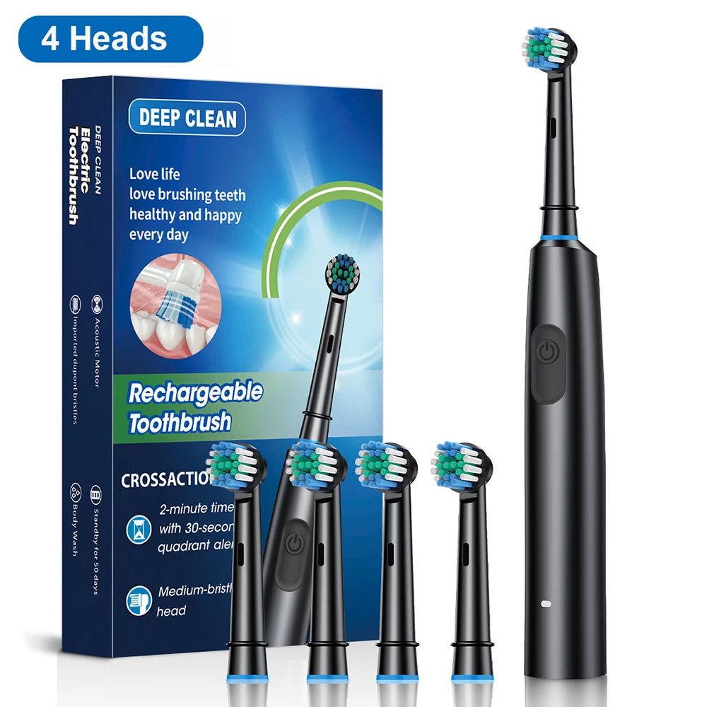 Rotary Electric Toothbrush with 8 Soft Brush Heads, Rechargeable, 5 Modes, Smart Timer for Adults