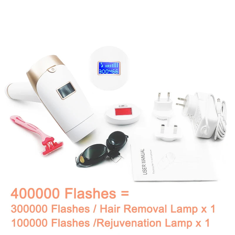 2-in-1 IPL Hair Removal & Rejuvenation Device – Painless, Permanent, Replaceable Lamp Epilator