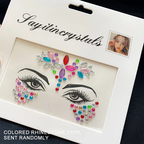 3D Rhinestone Face Tattoo Stickers Colored Glitter Crystal/1Pcs