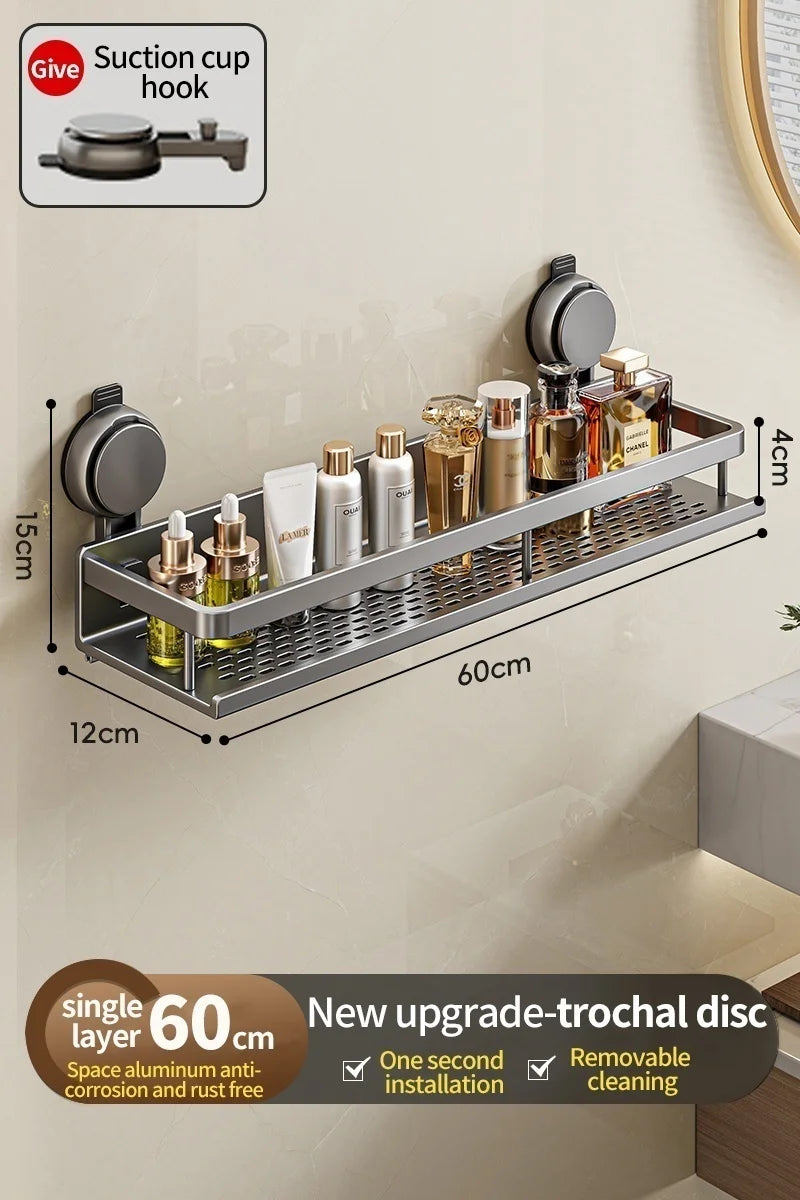 No Drill Bathroom Suction Cup Wall-Mounted Storage Shelf – Triangle Vanity Basket