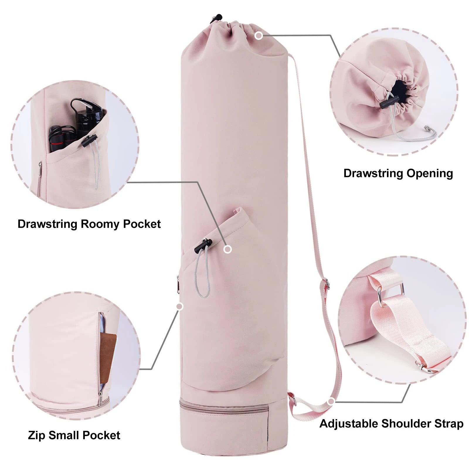 Yoga Mat Bag with Water Bottle Pocket & Wet Bag – Shoulder Strap & Multifunctional Storage
