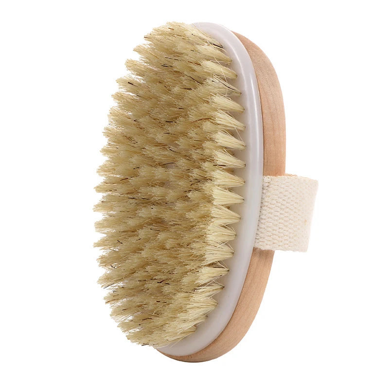Wooden Bath Brush – Dry and Wet Exfoliating Brush with Airbag Massager and Pig Bristle Scrubber